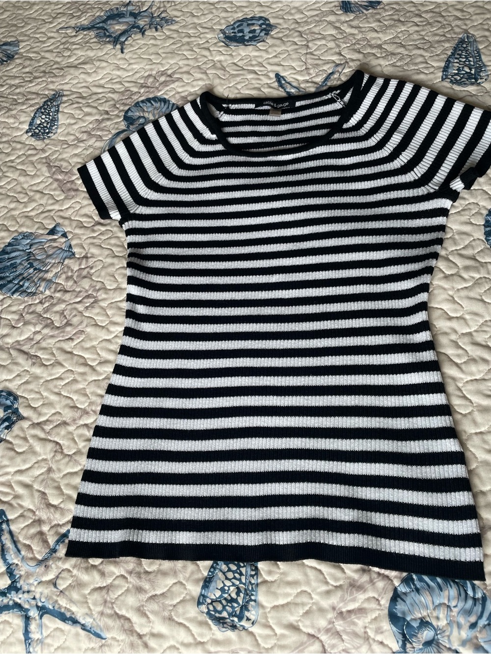 Cable & Gauge Black and White Striped Short Sleeve Top
